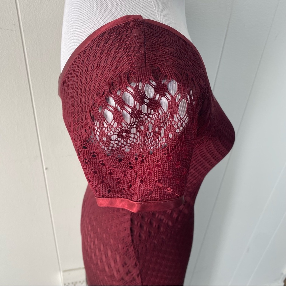 VTG Y2K Burgundy Bodycon Midi Dress Crochet Short Sleeve Daphne Frasier‎ Sz S - Picture 6 of 13